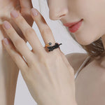 Wiaugem Black Cat Ring | Gothic Halloween Jewelry for Luck &amp; Protection