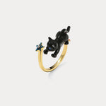 Wiaugem Black Cat Ring | Gothic Halloween Jewelry for Luck &amp; Protection
