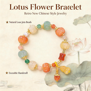 Lotus flower bead bracelet with multicolor stones and gold-toned bead charms