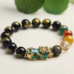 Black Pixiu Bracelet | Five Wealth Gods Obsidian Feng Shui Bracelet
