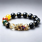 Black Pixiu Bracelet | Five Wealth Gods Obsidian Feng Shui Bracelet