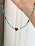 Natural Turquoise and Red Agate Necklace | Healing Stone Jewelry