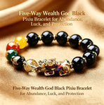 Black Pixiu Bracelet | Five Wealth Gods Obsidian Feng Shui Bracelet