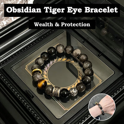 Silver Obsidian Protection Bracelet | Energy Defense & Wealth