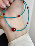 Natural Turquoise and Red Agate Necklace | Healing Stone Jewelry