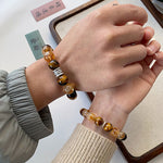 Tiger's Eye & Citrine Couple Bracelet Set | Natural Gemstone Matching Bracelets