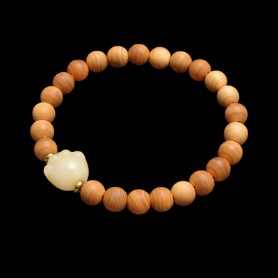 Cat Paw Cypress Wood Bracelet | Handmade Wooden Bead Jewelry