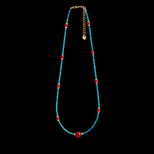 Natural Turquoise and Red Agate Necklace | Healing Stone Jewelry