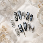 Luxury Black Gold Press On Nails – Oriental Talisman Nail Art | Handmade Reusable Nail Set