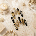 Luxury Black Gold Press On Nails – Oriental Talisman Nail Art | Handmade Reusable Nail Set