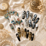 Luxury Black Gold Press On Nails – Oriental Talisman Nail Art | Handmade Reusable Nail Set