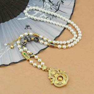 Diamond Gourd Pearl Necklace | Rotatable Chinese Style Pendant
