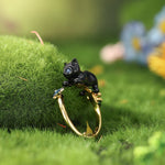 Wiaugem Black Cat Ring | Gothic Halloween Jewelry for Luck &amp; Protection