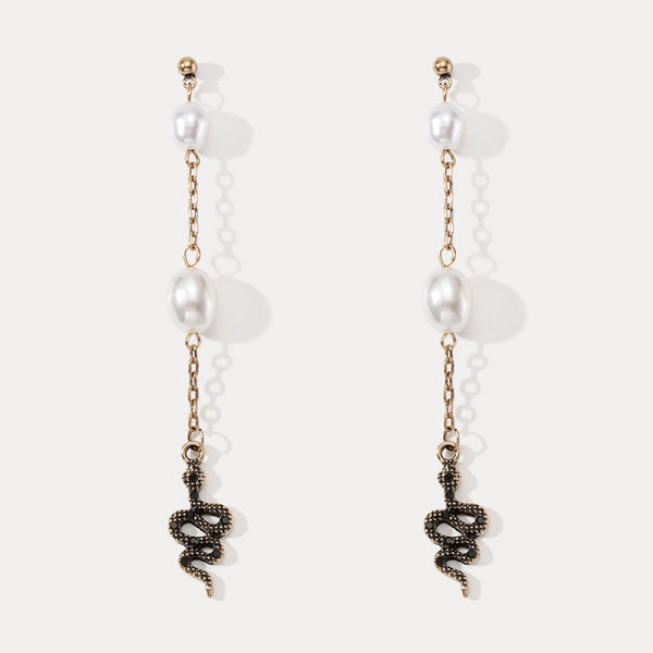 Wiaugem Halloween Snake Pearl Drop Earrings | Protection, Transformation &amp; Intuition