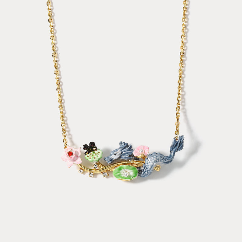 Wiaugem Temple-Blessed Chinese Zodiac Dragon Necklace | Lotus Pendant for Luck, Strength & Protection
