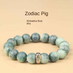 Imperial Green Bodhi Bracelet | Natural Carved Mantra & Zodiac Talisman
