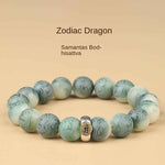 Imperial Green Bodhi Bracelet | Natural Carved Mantra & Zodiac Talisman