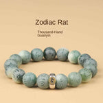 Imperial Green Bodhi Bracelet | Natural Carved Mantra & Zodiac Talisman