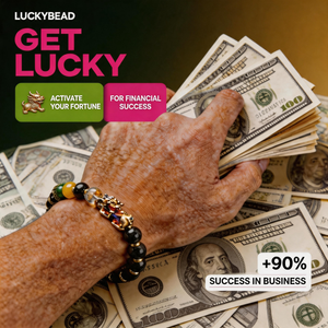 Black beaded bracelet with gold Pixiu charm and colorful accent beads