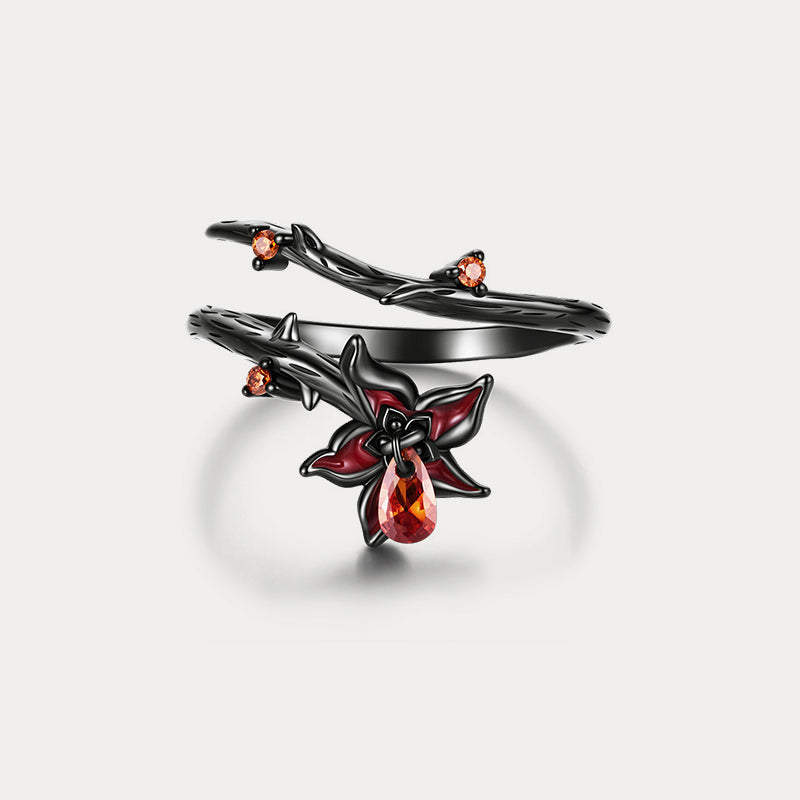 Wiaugem Black Mandala Ring | Gothic Halloween Jewelry &amp; Flower Jewelry