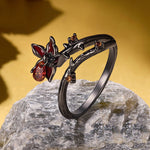 Wiaugem Black Mandala Ring | Gothic Halloween Jewelry &amp; Flower Jewelry