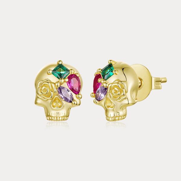 Wiaugem Gemstone Skull Earrings | Gothic Halloween Jewelry for Strength & Transformation