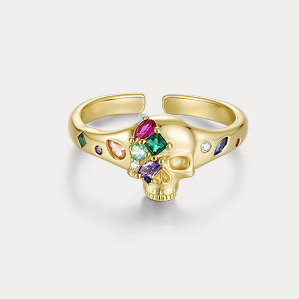 Gemstone Skull Ring | Gothic Halloween Jewelry for Protection & Strength | Wiaugem